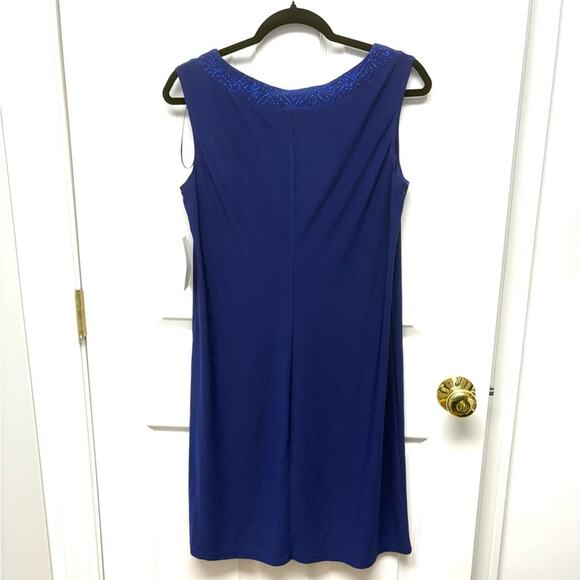 R & M Richard’s Dress, Royal Blue Lightweight Stretch, Sparkly Collar, Size S - Picture 2 of 5